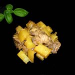 Fegatini di pollo e patate in agrodolce