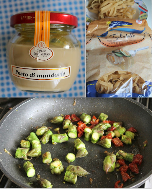 Tagliatelle avec asperges, pesto d'amandes et tomates séchées sans gluten- La Cassata Celiaca