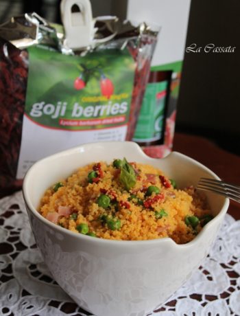 Taboulé sans gluten avec speck, petits pois et baies de goji - La Cassata Celiaca