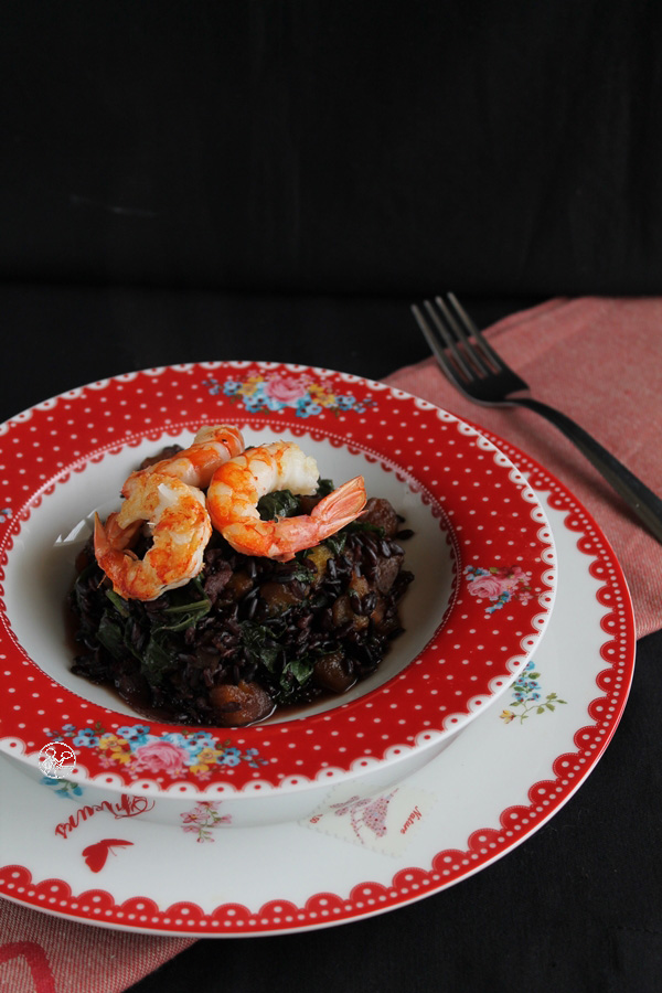 Riz noir, courge, crevettes et légumes - La Cassata Celiaca