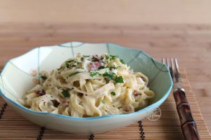 Tagliatelle senza glutine con speck e panna di Michele Torazza - La Cassata Celiaca
