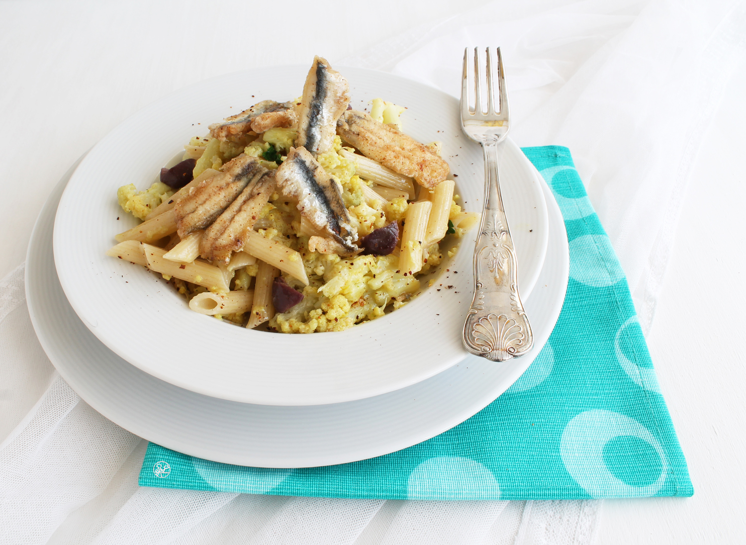 Penne rigate con broccoli e alici impanate - La Cassata Celiaca