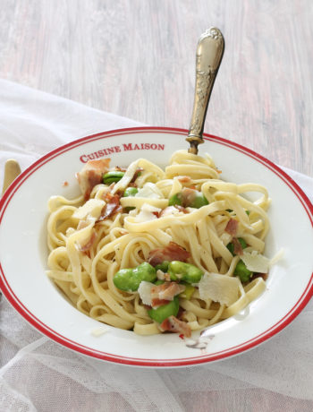 Tagliatelles sans gluten aux fèves vertes et bacon - La Cassata Celiaca